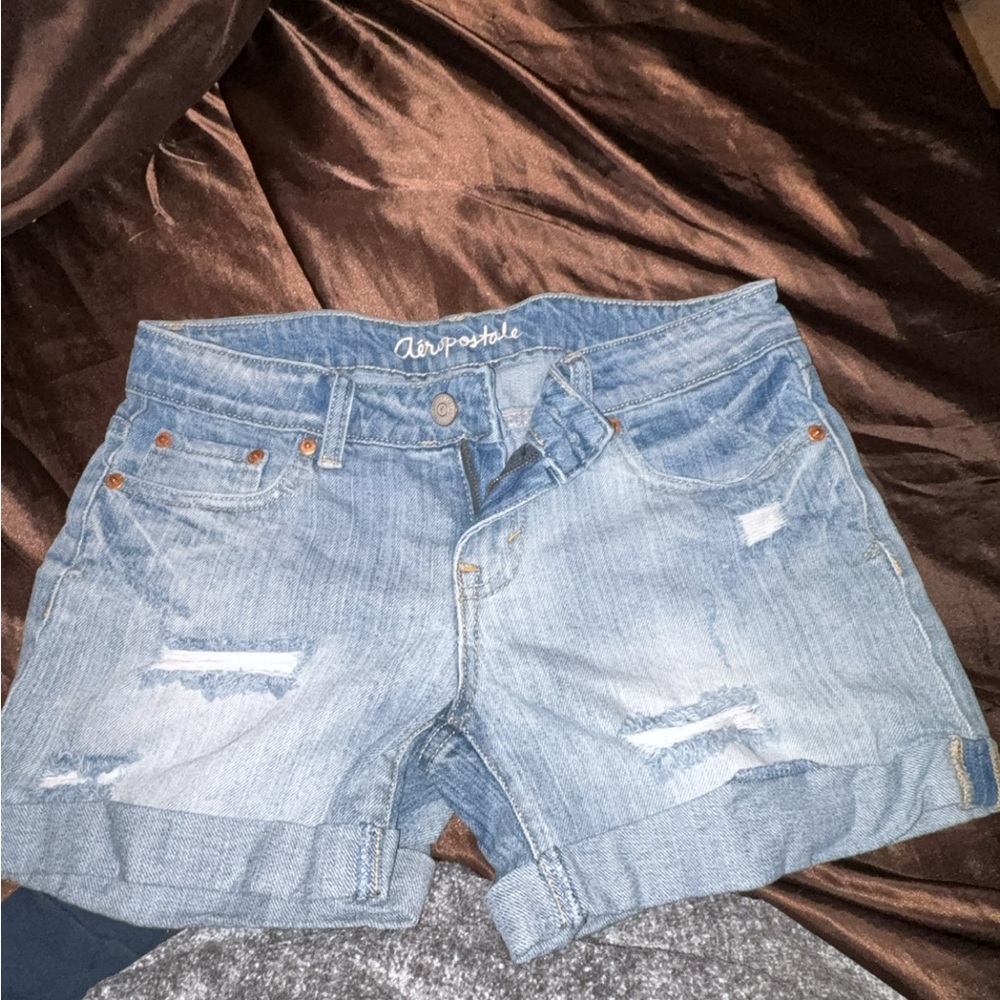 Aeropostale Classic Blue Ripped Jean Shorts